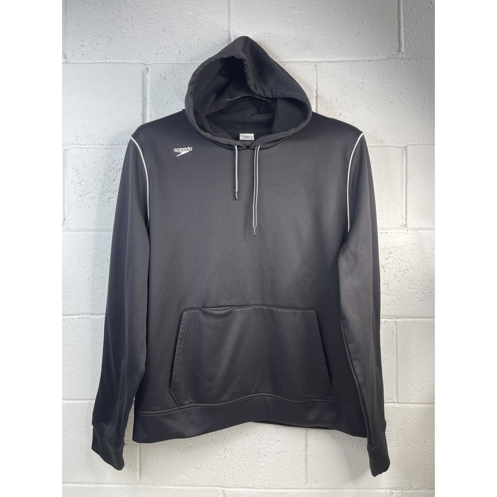 Speedo Warm Up Hoodie Men XXL Black Pullover Fleece Wicking Lightweight